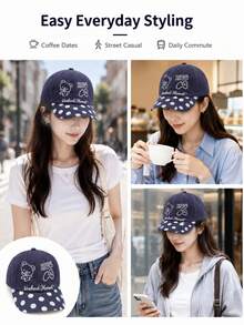 1pc Cute Bear Hugging Letter Embroidered Baseball Cap, Little Bear Polka Dot Pattern Baseball Cap, Adjustable Lightweight Sweet Casual Outdoor Sun Hat, Suitable For Women's Daily Commute - Bear Pattern - View 4