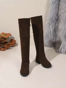 Autumn/Winter New Girls' Long Boots, Winter Tall High-Top Black Fleece-Lined Long Boots, Fashionable And Versatile - Mocha Brown - View 3