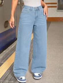 Teen Girl Light Blue Casual Straight Leg Denim Jeans - Baby Blue - View 7