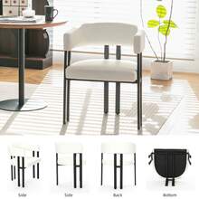 Dining Chair Beige Faux Leather - Curved Back With Armrests - Ideal For Kitchen, Living Room - Beige - View 6
