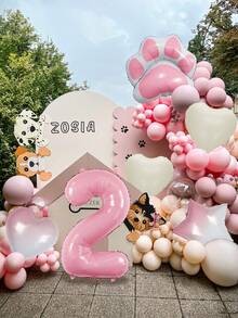 6件組寵物生日裝飾套組，包含0-9粉色數字、粉色爪印、18英吋心形與星形鋁箔氣球，適用生日派對、動物主題、貓狗生日裝飾用品 - 彩色 - 查看 6