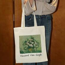 Un clásico bolso de lona con un estampado artístico de "La Rosa" de Vincent van Gogh - bolso de hombro de poliéster duradero y de gran tamaño, adecuado para ir de compras y para el uso diari - A - Ver 5