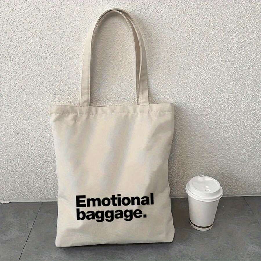 Bolso de Lona Casual y Moderno, Perfecto para Uso Diario y Compras, Bolso Tote para el Día a Día| Diseño Divertido| Correa de hombro fija - Blanco - Ver 1