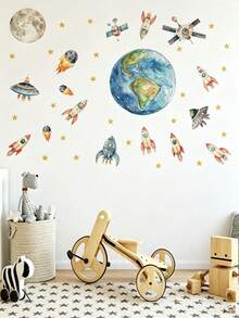 2 Styles Boys Nursery Wall Decals, Farm Tractor Animal & Space Rocket Planet Stickers, Home Decor, Wall Art For Kids Boys Bedroom - Multicolor - View 8