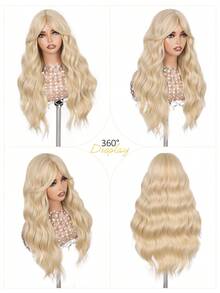 Blonde Wave Wig With Bangs Long Wavy Wig For Women 26 Inch | Soft Synthetic Fiber, Natural Bangs, Beginner Friendly, Daily And Halloween Wear - Multicolor - View 8