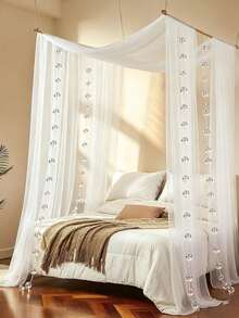 Ultra-Thin Chiffon Fabric 75*600cm, Includes 6m Bead Chain, Bed Curtain, Wedding Arch Curtain, DIY 3D Butterfly Wind Chime Pearl Door Curtain Decoration, Wedding Birthday Party Home Partition Decoration Background Photo Prop - Multicolor 2 - View 2
