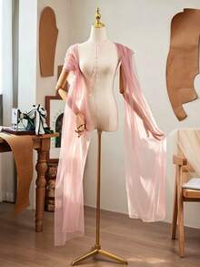 1pc Women's Long Shawl Scarf Neck Veil White Black Red Lake Blue Pink Champagne Long Mesh Material Wedding Shawl 350X60cm Mesh Shawl Elegant Style Wedding Shawl Veil Scarf Suitable For Wedding Banquet Performance Party Travel Photography Props Bridal Accessories Holiday Decoration Shawl Scarf Korean Style High-End Neck Veil Long Soft Mesh Scarf Bridal Gown Train Shoulder Veil Korean Style High-End Vintage Long Chiffon Scarf Bridal Gown Cheongsam Outerwear Shawl - Clear - View 16