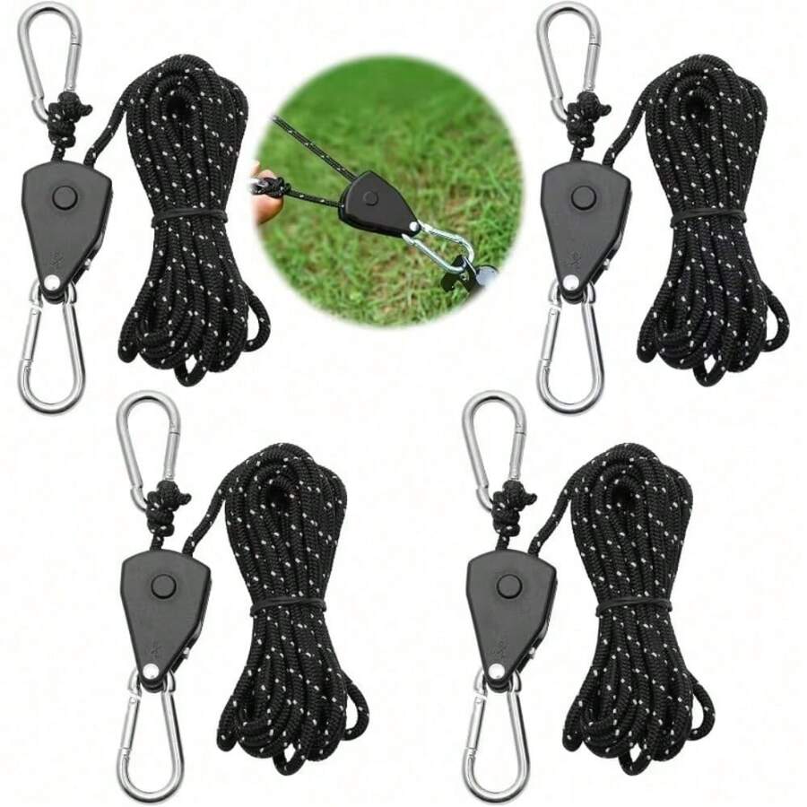 Ratchet Pulley Tent Guy Line With Metal Hook, 4mm Thickened Reflective Polyester Rope, Adjustable Tightening Canopy Awning Fixing Rope Buckle, Outdoor Camping Windproof Reinforcement Accessory, Wear-Resistant Anti-Stretch Tent Tightening Rope - Multicolor - View 1