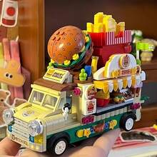 638pcs Mini Building Blocks Hamburger Food Truck Set, Street Scene Fast Food Truck With Giant Hamburger, Fries, Ice Cream Decorations, DIY Assemble Car Model Toy, Exquisite Desktop Ornament, Suitable For Teenagers, Adults Building Block Enthusiasts Collection And Gift - Multicolor - View 7