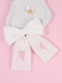 1件女孩26字母白色布藝蝴蝶結髮夾，舞者刺繡髮夾，優雅兒童髮飾，適合日常配戴、派對禮物 - 彩色 - 查看 5