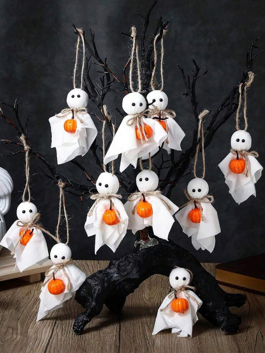 1/3/6pcs Halloween Hanging Ghost Decorations, Mini Ghost Hanging Ornaments 7.62cm Cute Farmhouse Style Boo, With Pumpkin Decor, Suitable For Halloween Tree, Horror Party, Yard Tree Decoration - Ghost Pumpkin - View 1