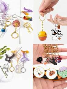 60/50/40/30/20/10/2pcs Metal Key Rings With Chain And Connecting Rings, DIY Keychain Accessories For Handmade, Jewelry Making, Bag Charms - Multicolor - View 5
