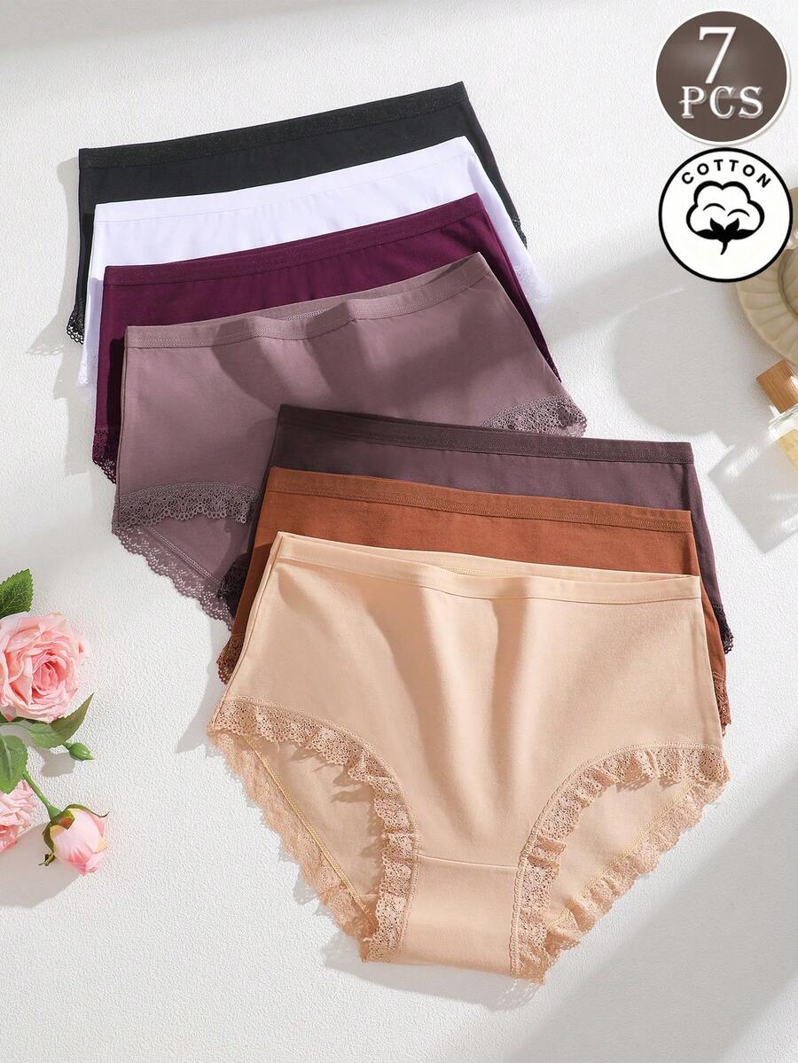 7pcs Celana Dalam Wanita Ukuran Plus dengan Hiasan Renda Berwarna-warni, Nyaman untuk Sehari-hari, Sepanjang Musim, Pinggang Tinggi, Seksi, Bentuk Segitiga, Pakaian Dalam - MultiWarna - View 1
