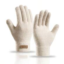 1 Pair Women's Thick Warm Touchscreen Knitted Knitted Gloves, Windproof Fingerless Gloves For Electric Scooter Riding, Fashion Letter Logo Gloves - A - View 3
