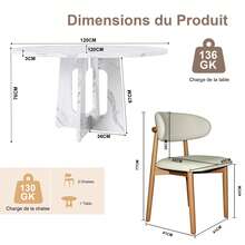 Round Dining Table Set With White MDF Top And Beech Wood Chairs – Ideal For Dining Room Or Living - 白色 - 查看 6