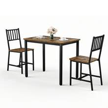 Dining Table Set With 2 Benches – Industrial Brown And Black - 黑色和棕色 - 查看 7