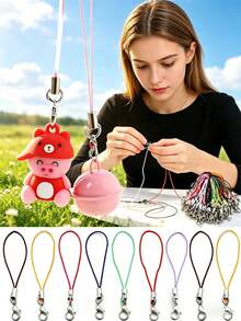 10/30/50/100/200/500/1000pcs Mixed Color Lobster Clasp Rope Jump Ring Buckle Lanyard Keychain Lasso Ring Nylon Cord Key Ring For DIY Jewelry Making Accessories - Multicolor - View 2