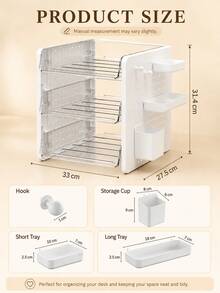 1 buah Organizer File Meja Multi-Layer, Rak Penyimpanan Dokumen Papan Berlubang yang Dapat Disesuaikan dengan Baki Tarik Transparan dan Tempat Pena Samping, Kotak Penyimpanan Alat Tulis, Buku, Perlengkapan Kantor, Cocok untuk Asrama Mahasiswa dan Kantor - MultiWarna - View 4