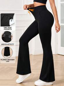 Women's High Waist Flare Yoga Pants Wide Leg Yoga Pants Loose Casual Sports Leggings For Fitness - Black - View 2