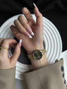 金色橢圓形女款石英手錶，時尚優雅設計，適合日常配戴，生日與畢業禮物 - 金色 - 查看 7