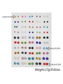 50 Pairs Mixed Color Cartoon Rhinestone Star, Music Note, Bow, Heart Plastic Stud Earrings Set, Suitable For Girls Birthday Party Or Gift - Multicolor - View 8
