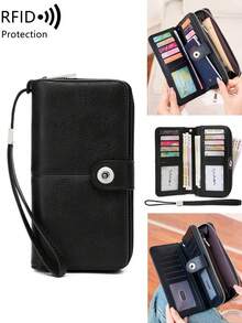 MIYIN Vintage Women's Long Wallet,Magnetic Clasp Design,Bifold Multifunctional Multiple Card Slots Zipper Clutch With Wristlet,Coin Purse,RFID Wallet - Multicolor - View 9