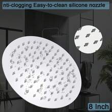 1 pièce Pomme de douche ronde de 8 pouces, pivotante à 360°, large couverture, buses en silicone faciles à nettoyer, pomme de douche de salle de bain suspendue, pomme de douche uniquement - rond - Voir 3