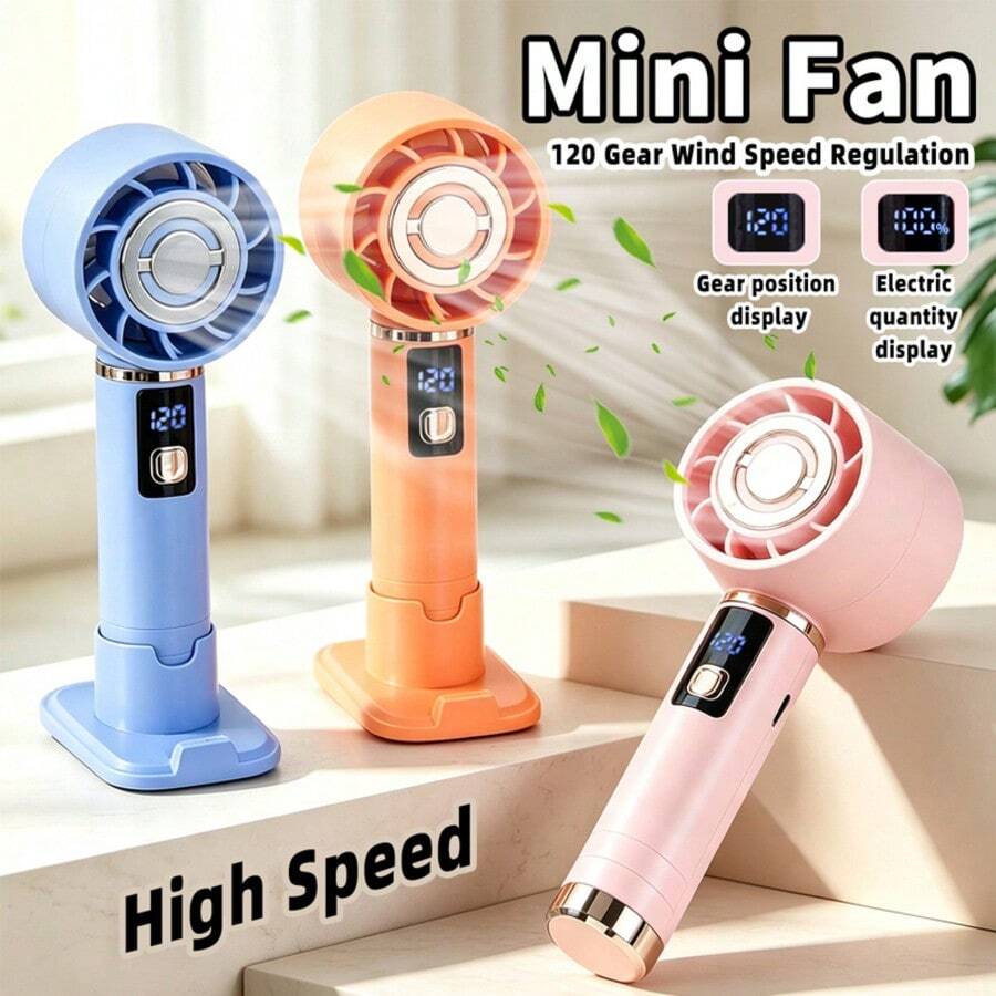 1 Set Mini Handheld Desktop Fan With Stand, USB Rechargeable Battery, Adjustable Wind Speed, Suitable For Camping, Outdoor, Travel, Student Gift - Multicolor - View 1