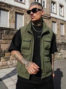 Men's Spring/Autumn Lightweight Outdoor Workwear Multi-Pocket Tactical Vest Jacket - Army Green - View 1