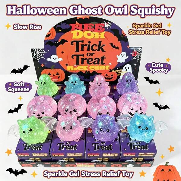 Brinquedo Gel Brilhante Macio de Reação Lenta Halloween Fantasma Morcego Abóbora Formato Preenchido com Glitter Alívio de Estresse Brinquedo de Ponta de Dedo Festa Infantil Halloween Truque ou Doce Presente (1 Peça Peça Aleatória)