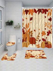 1/4pcs Autumn Harvest Maple Leaf & Pumpkin Shower Curtain Set, With 12 Hooks, Waterproof Polyester Bathroom Curtain, Privacy Screen, Thickened, Durable Quick-Dry, 180*180cm Size, Halloween Thanksgiving Autumn Harvest Bathroom Decor - A - View 20