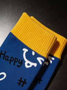 1/3 Pairs Men's Mid-Calf Socks With Graffiti Funny Cartoon Expression Pattern, Elastic Design, Creative Fashion Style, Men's Socks, Spring/Autumn Thin Breathable Comfortable Moisture-Wicking Sweat-Absorbing Socks, Sports Casual Streetwear Style, Suitable For Holiday Gifts, Daily Wear, Party - Multicolor - View 3