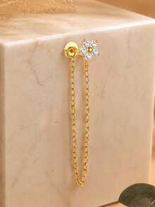 1pc 925 Sterling Silver Threaded Flat Head Navel Piercing, With Tassel Chain And Rhinestone Inlay, Suitable For Daily Wear, Exquisite Gift Choice - Single Earring Accessories - View 7