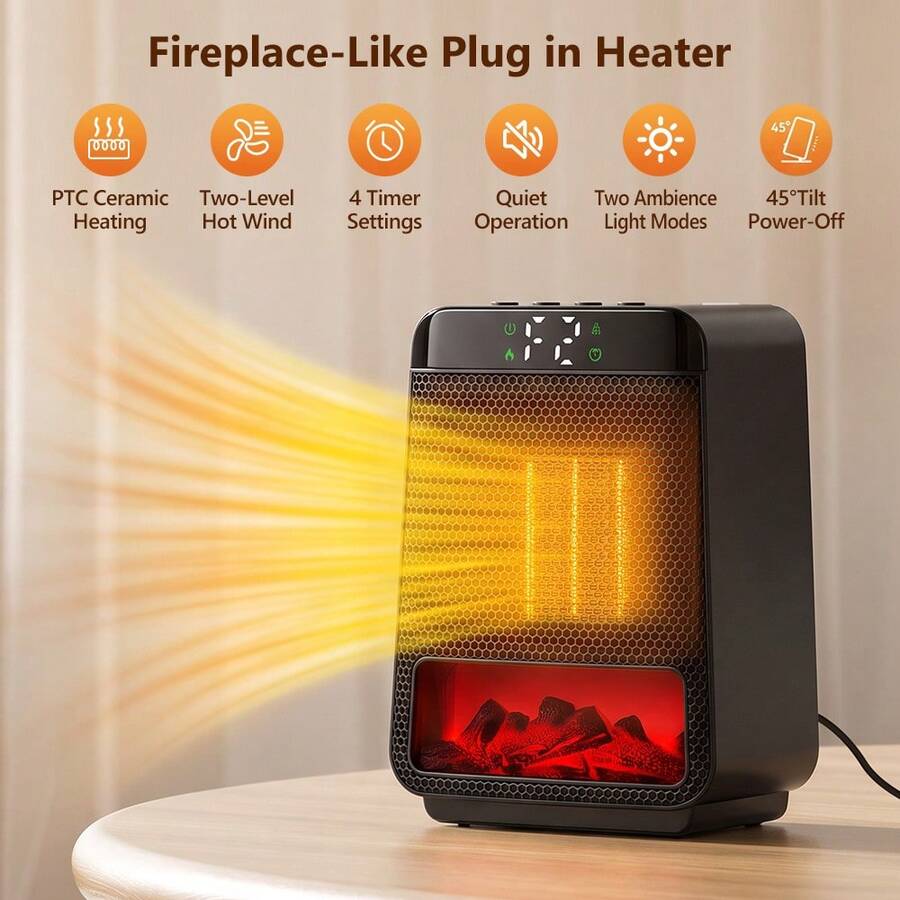 Hailicare 1000W Portable Desktop Electric Heater Fan, 2 Heat Settings, 4 Timer Settings, PTC Ceramic Heating, Indoor Small Space Heater, Suitable For Bedroom And Office, Compact Design, Ideal For Winter Use