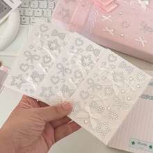 [Back To School]4pcs/3pcs/2pcs/1PC 3 Colors 2 Styles Solid Color Rhinestone Stickers, Including Heart, Bow, Musical Note And Other Geometric Patterns, Suitable For Students' Decoration Cards, Gifts, Notebooks, Diaries, And Can Also Be Used As Gifts - Multicolor - View 5
