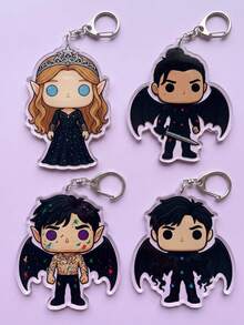 1Pc/4Pcs The Night Court Bat Boys & Feyre Crylic Keychains, Book‑Tok Fantasy Backpack Charms, Book Lover Collectible Gifts - Multicolor - View 3