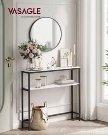 SONGMICS Tavolo Consolle, 80 x 20 x 80,5 cm, Tavolino Stretto con 2 Ripiani - Bianco Jazz - Visualizzare 1