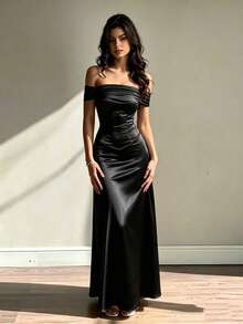 Women's Summer Dress - Black One-Shoulder Strap Elegant Party Dress.. Wedding Fall - Black - View 2
