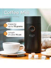 Adler Coffee Grinder, Electric Coffee Grinder, Blade Coffee Grinder - 75g Capacity, 150W, Metal Container, Transparent Lid, Black/Gold - EU E Type Plug(220-240V) - View 2