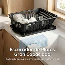 Escurridor de Vajilla Multifuncional FICZOY, Organizador de Platos y Cubiertos con Bandeja de Drenaje, 3 Tonos de Color para Encimera de Cocina - Ver 11
