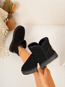 Women's Winter New V-Cut Design Snow Boots, Thermal Lined Comfortable Black Ankle Boots, Suitable For Winter Outdoor Travel - Black - View 7