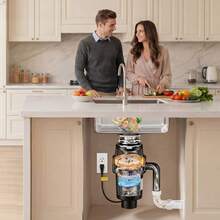 Food Waste Garbage Disposal, 1HP 3700RPM DC Motor, Continuous Feed Kitchen Sink Garbage Disposer, 3-Bolt Mount Food Waste Grinding System With Splash Guard & Power Cord For Kitchens - 1HP - View 1