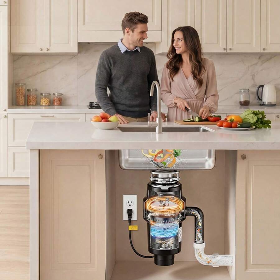 Food Waste Garbage Disposal, 1HP 3700RPM DC Motor, Continuous Feed Kitchen Sink Garbage Disposer, 3-Bolt Mount Food Waste Grinding System With Splash Guard & Power Cord For Kitchens - 1HP - View 1
