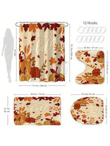 1/4pcs Autumn Harvest Maple Leaf & Pumpkin Shower Curtain Set, With 12 Hooks, Waterproof Polyester Bathroom Curtain, Privacy Screen, Thickened, Durable Quick-Dry, 180*180cm Size, Halloween Thanksgiving Autumn Harvest Bathroom Decor - A - View 5
