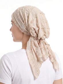 Pre‑Tied Crinkle Lace Head Wrap For Women, Soft Breathable Turban Scarf, Stylish Lightweight Head Cover For Daily Use - Color - View 11