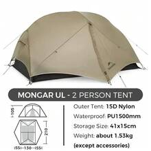 Naturehike Mongar UL 1-2 Person Ultralight Hiking Tent, Outdoor Camping 3-Season Tent, Windproof And Waterproof - Moon Rock Sand - View 13