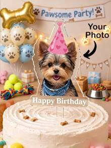 Personalized Custom Portrait Photo Cake Topper, Wavy Edge Acrylic Photo Topper, Customizable For Adults, Cats, Dogs And Pets, Suitable For Birthdays, Weddings, Anniversaries And Parties, Reusable Commemorative Cake Decoration - Multicolor - View 3