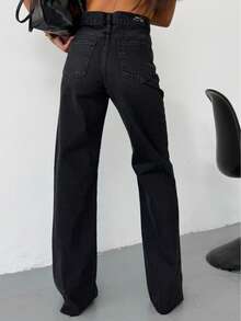 SQUALO Urban Edge High-Waist Distressed Wide Leg White Jeans - Black - View 7