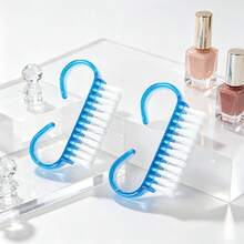 10 Pcs Handle‑Type Small Nail Dust Brushes, Random Color Soft Bristle Plastic Nail Cleaning Brushes, Nail Art Tools, Nail Supplies, Practical Manicure Pedicure Set For Removing Fingernail & Toenail Powder, Nail Care - Blue - View 2