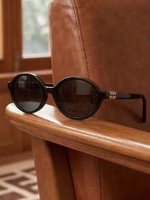 Miu Miu Black Oval Frame Gold Logo UV Protection Fashion Women's Sunglasses Summer Beach Style - Black - View 5